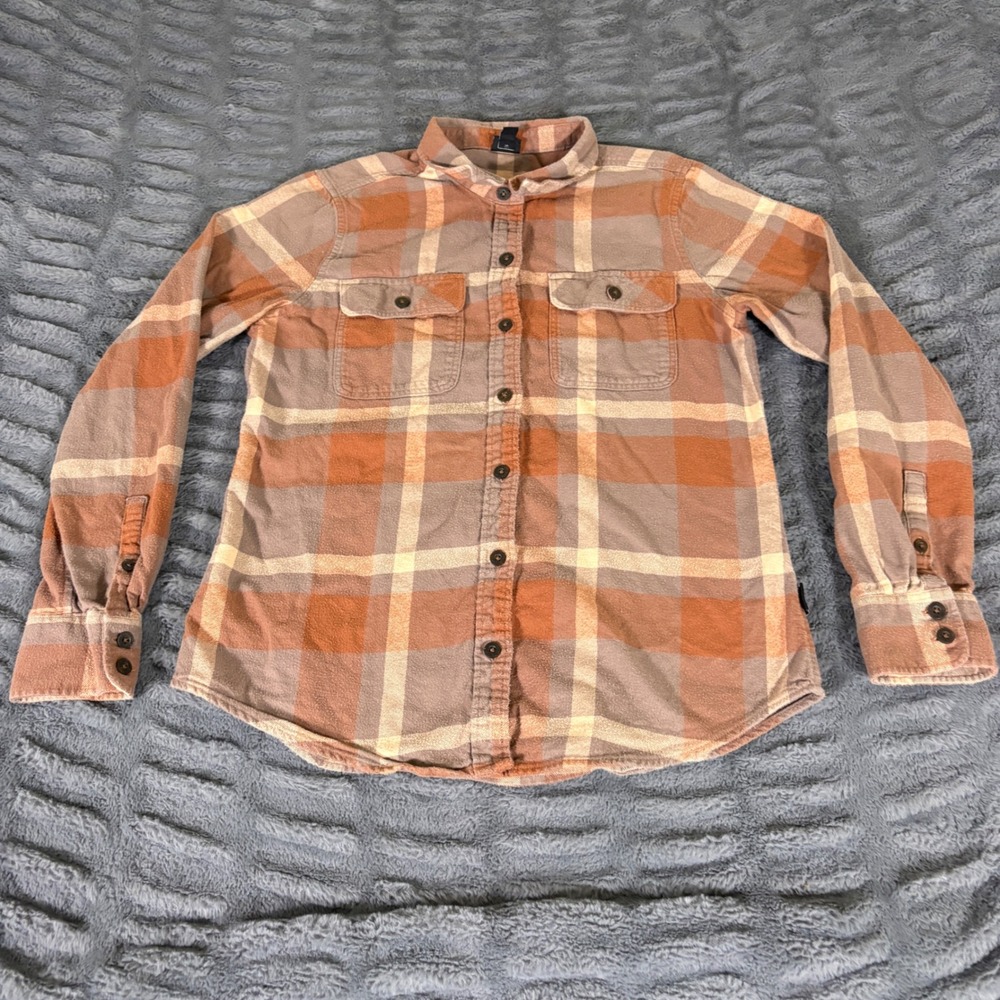 Patagonia Womens Organic Cotton Plaid Flannel Shirt Orange Brown STY 42405 S